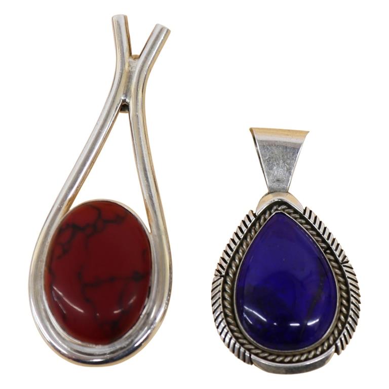 Signed Lapis & Red Jasper Sterling Pendant Lot