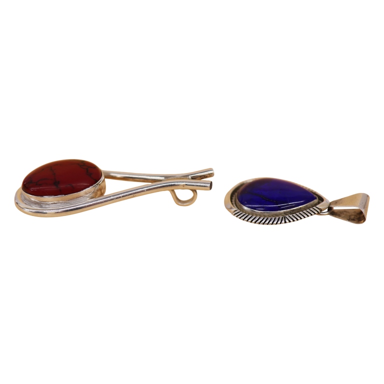 Signed Lapis & Red Jasper Sterling Pendant Lot