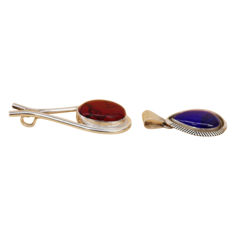 Signed Lapis & Red Jasper Sterling Pendant Lot