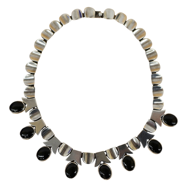 Taxco Mexico Sterling Onyx Thumbprint Choker