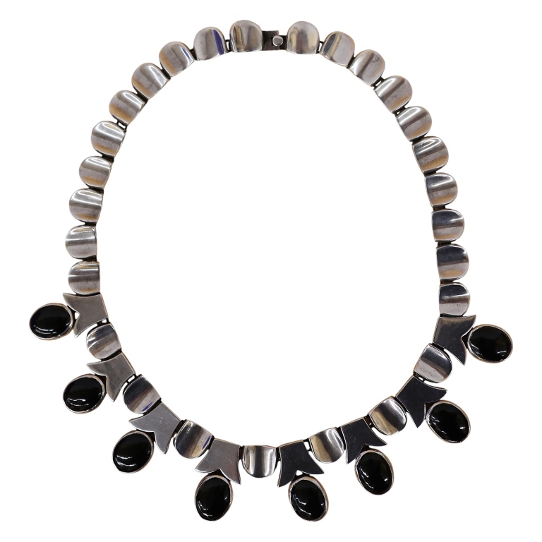 Taxco Mexico Sterling Onyx Thumbprint Choker