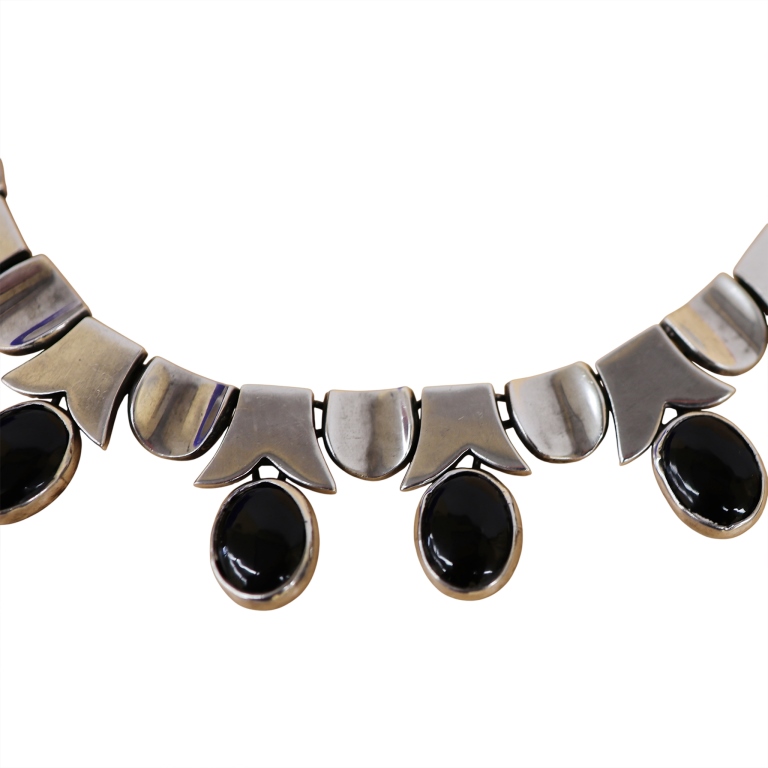 Taxco Mexico Sterling Onyx Thumbprint Choker
