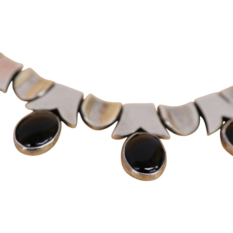 Taxco Mexico Sterling Onyx Thumbprint Choker