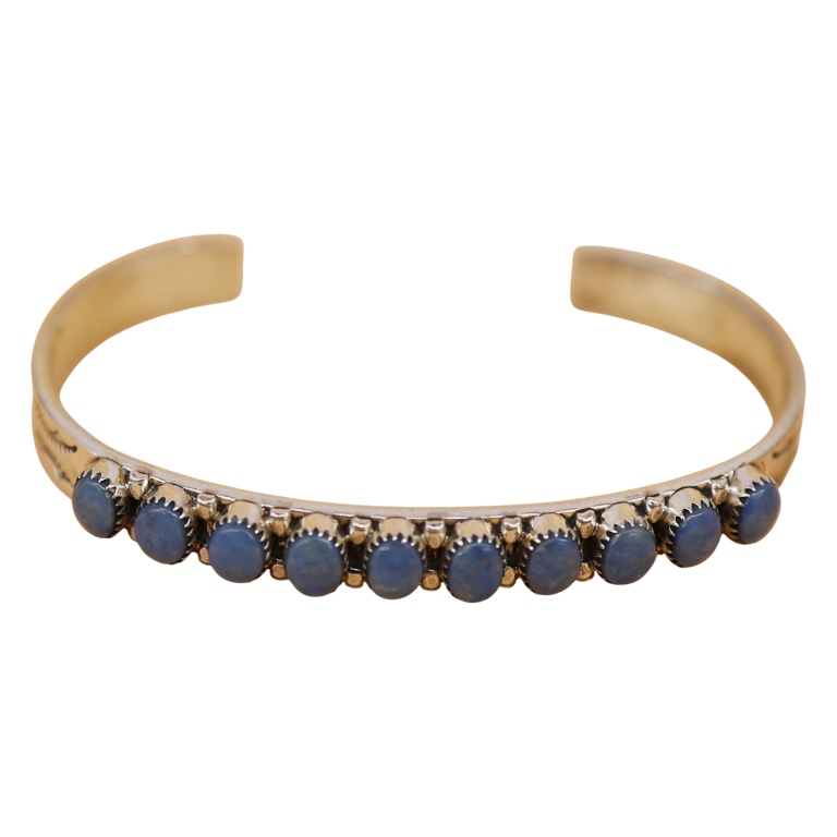 Signed H. M. Coonsis Zuni Sterling Lapis Cuff