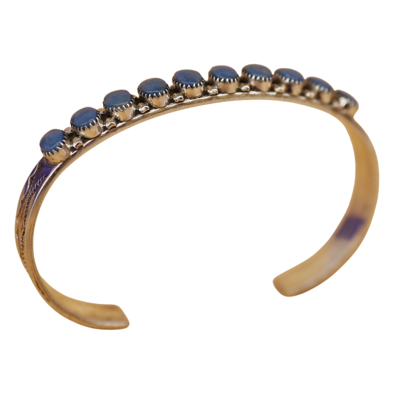 Signed H. M. Coonsis Zuni Sterling Lapis Cuff