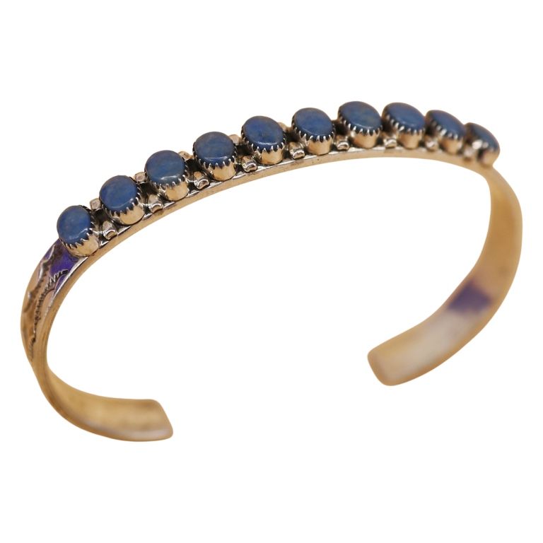 Signed H. M. Coonsis Zuni Sterling Lapis Cuff