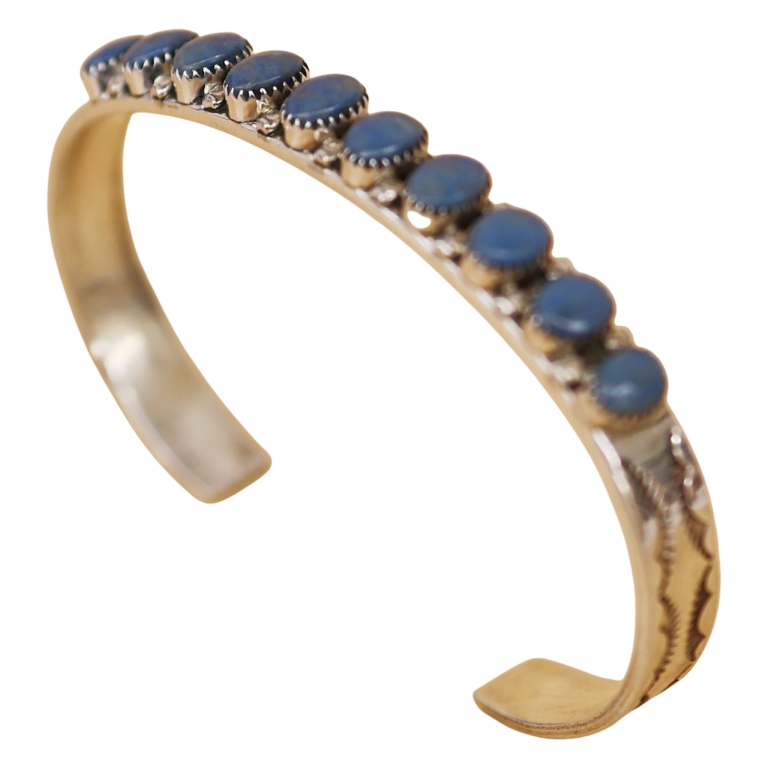 Signed H. M. Coonsis Zuni Sterling Lapis Cuff