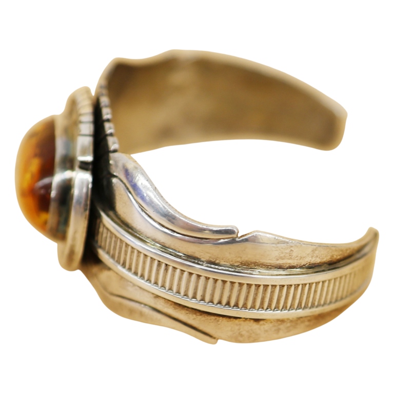 Wes Craig Navajo Sterling Amber Cabochon Cuff