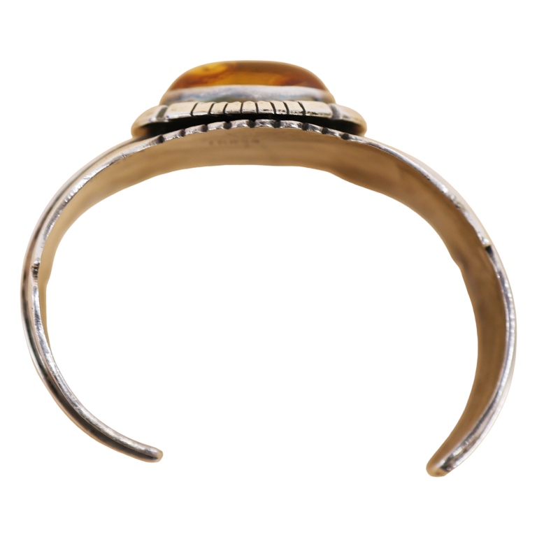 Wes Craig Navajo Sterling Amber Cabochon Cuff