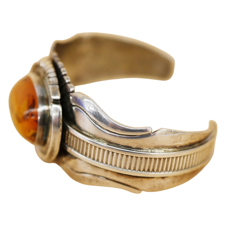 Wes Craig Navajo Sterling Amber Cabochon Cuff