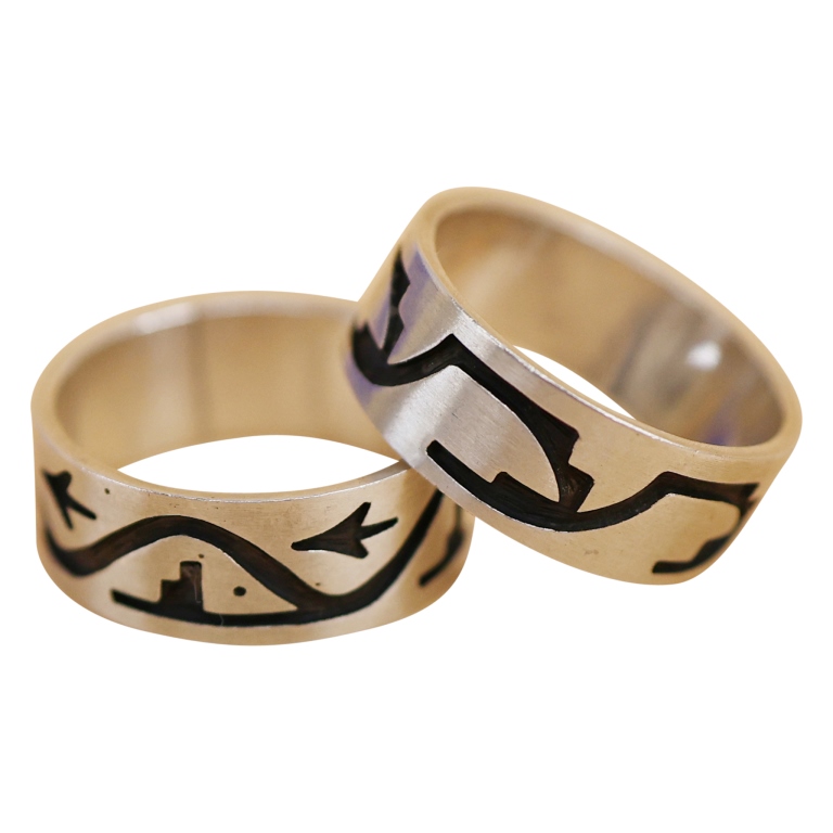 Gene Pooyouma Hopi Sterling Overlay Rings