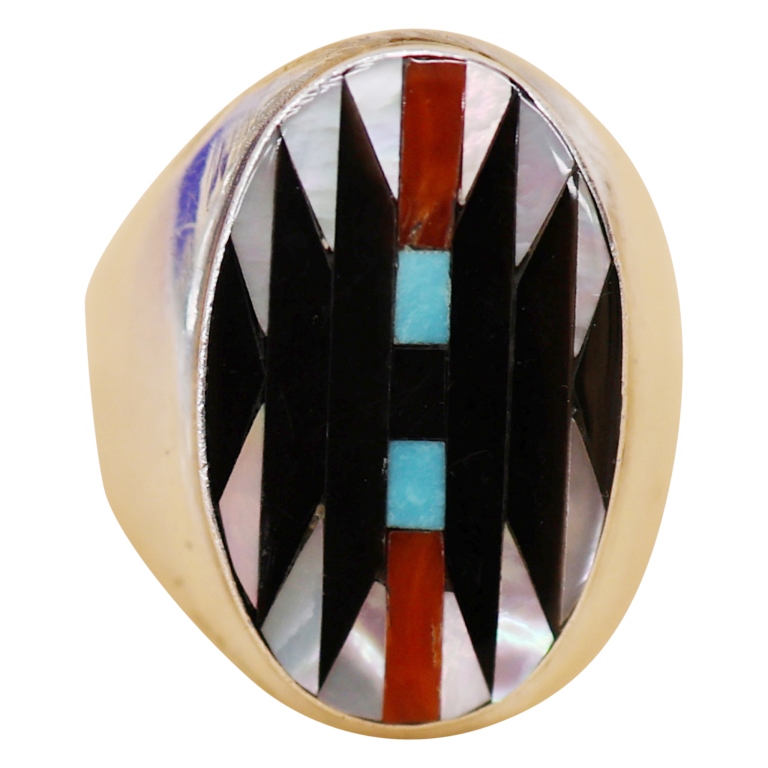 Charlotte Dishta Zuni Inlaid Stone Sterling Ring