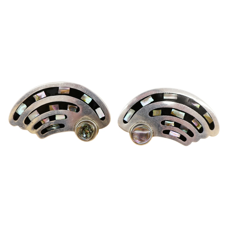 Inlaid Abalone & Enamel Sterling Earrings- Mexico