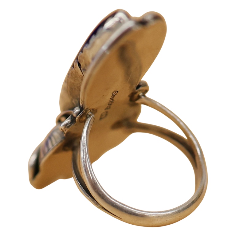 Lawrence Baca Southwestern Sterling Onyx Leaf Ring