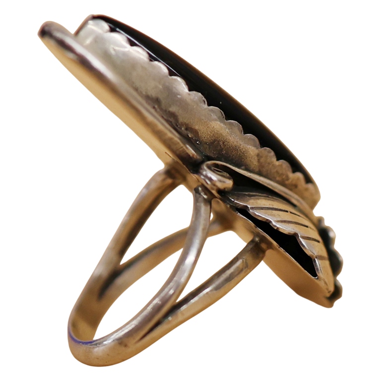 Lawrence Baca Southwestern Sterling Onyx Leaf Ring