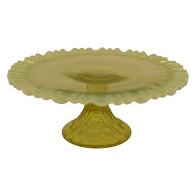 Vaseline Uranium Primrose Pattern Cake Stand. Item/Description: Early American Primrose uranium 
