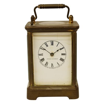 Waterbury Brass Alarm Carriage Clock. Item/Description: Antique gilt-brass carriage clock 