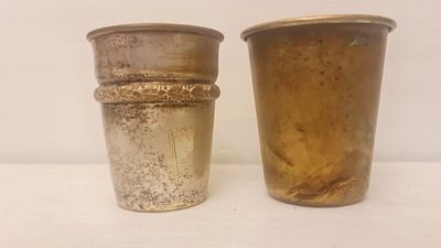 Argente Mema made in Austria . 2 כוסות קידוש ישנות/עתיקות, עשויות נחושת/פיוטר בעבודת יד, עם 