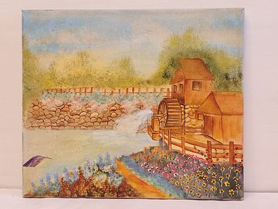 ציור שמן על בד מקורי וישן, נתון במסגרת עץ אחורית. . ציור שמן על בד מקורי וישן, נתון במסגרת עץ 