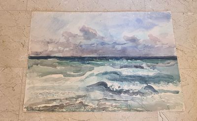 70X50 ס"מ ציור ישראלי מקורי ישן, אקוורל על קרטון. ציור ישראלי מקורי ישן, אקוורל על קרטון. 
