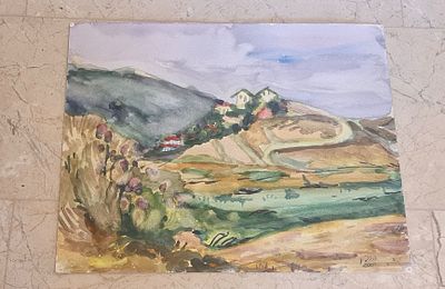 הררי 2000 - ציור ישראלי מקורי חתום ומתוארך, אקוורל על קרטון. הררי 2000 - ציור ישראלי מקורי 