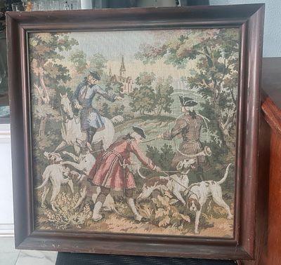 גובלן (tapestry) צרפתי ישן/עתיק עם סצנה של ציד של אצילים. גובלן (tapestry) צרפתי ישן/עתיק עם 