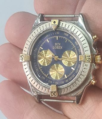 Sun Loren שעון יד סאן לורן, מנגנון קוורץ עובד תקין, מחוג שניות, באזל (Bezel) מסתובב . Sun Loren 