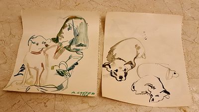 2 ציורים מקוריים דו צדדיים עבודת אמן רוסי, אחד חתום ומתוארך 1998. 2 ציורים מקוריים דו צדדיים 