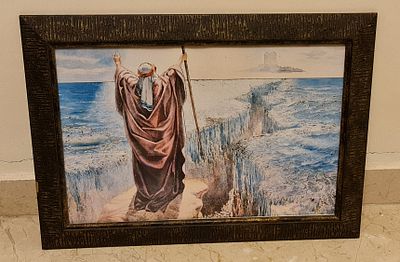 הדפס ישן - משה רבינו באירוע קריעת ים סוף. הדפס ישן - משה רבינו באירוע קריעת ים סוף. 
נתון 