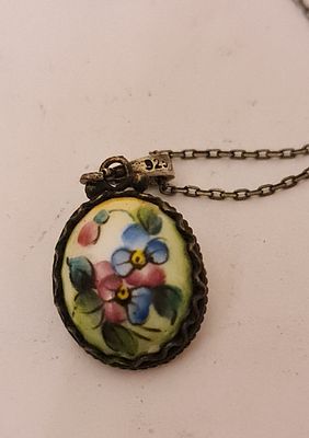 אמייל וכסף 925 Finift תליון פיניפט רוסי סובייטי, שרשרת כסף 925 חתומים. Finift Финифть תליון 