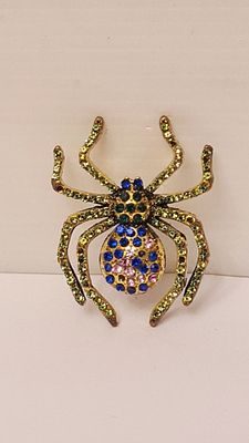 Brooch סיכה יפהפיה וצבעונית בצורת עכביש, משובצת באבני קריסטל צבעוניות. Brooch סיכה יפהפיה 