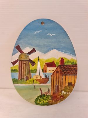 Poli פולי ציור מקורי חתום, שמן על לוח עץ, בליווי גלוית שנה טובה חתומה ע"י האמנית. Poli פולי 