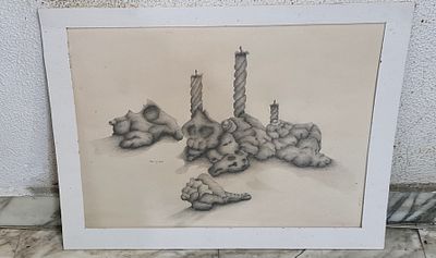 שלמה נוי ציור מקורי חתום ומתוארך 1981 עפרון גרפיט על קרטון . שלמה נוי ציור מקורי חתום ומתוארך 