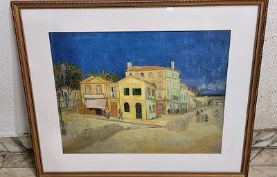 Vincent van Gogh רפרודוקציה אמנותית ישנה ע"פ הציור של ואן גוך הבית הצהוב. רפרודוקציה אמנותית 