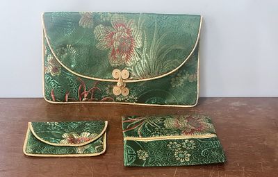 Chinese Silk Brocade סט 3 תיקי קלאץ', נרתיקים מסורתיים מבד ברוקארד משי סיני . Chinese Silk 