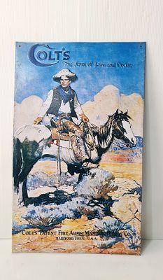 Colt's The Arm of Law and Order 1991 made in USA. שלט פח אמריקאי ישן, חתום ומתוארך - Colt's The 