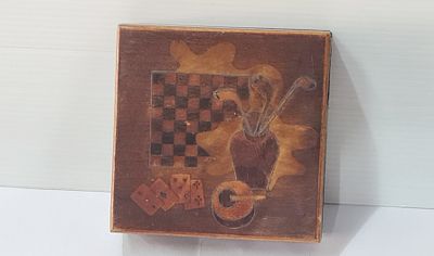 Marquetry קופסת עץ מרקטרי עבודת יד שיבוצי עץ אמנותית, משחקי לוח קלפים, גולף ומאפרה. Marquetry 