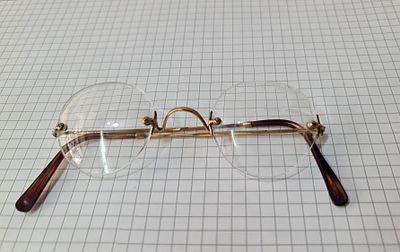 משקפי ראייה עתיקים, מצופים זהב 10 קרט, מסגרת Rimless עדשות עגולות, חתומים. משקפי ראייה עתיקים 