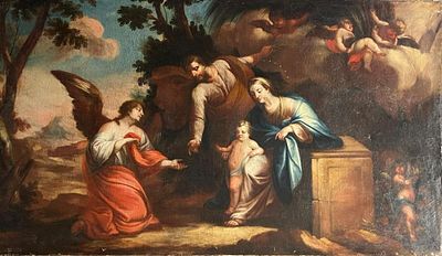 Monumental Flight to Egypt - Attributed to Luca Giordano 1634 -1705, Italian Neapolitan School 