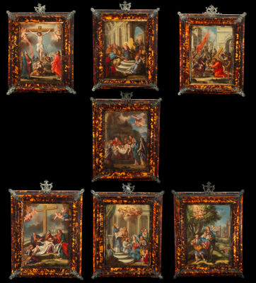 Highly important set of seven scenes of the Passion of Christ on Tortoiseshell and copper - 