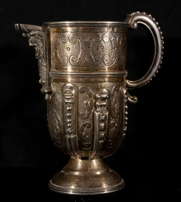 Large and heavy Renaissance style Jug in solid Sterling silver, following Spanish Plateresque 