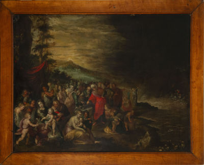 The Red Sea, Large copper painted in oil from the 17th century, attributable to the workshop or 
