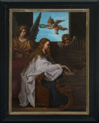 Saint Cecilia on copper, Italy, 17th century. Measurements: 40 x 30 cm, measurements with frame: 