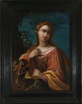 Saint Margaret of Antioch on copper. Flemish or Italian school of the 17th century. Measurements: 