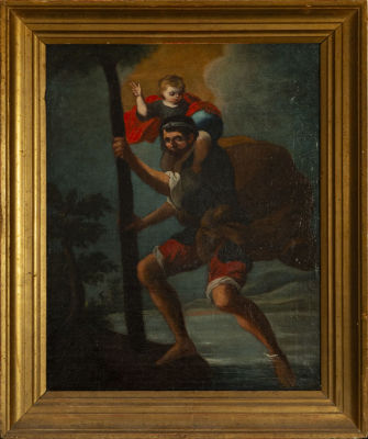 18th century Mexican colonial San Cristobal. Oil on canvas, measurements: 40 x 30 cm. 