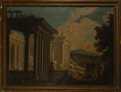 Large and Decorative Italian Baroque Landscape with "capriccio" Roman Italian Baroque school of 