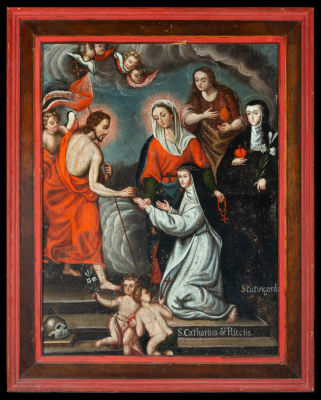 18th century colonial school. Oil on canvas adhered to board, measurements: 82 x 63 cm, framed 