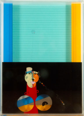 Osvaldo Aulestia "Tribute to Kike Maíllo", mixed technique and acrylic on methacrylate box. Measu 