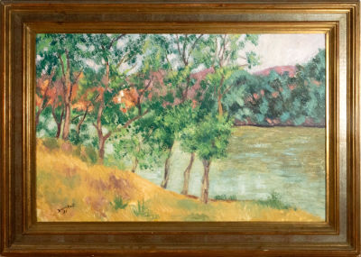 Bosco Martí, 1987, "El Ebre". With exhibition label on the back, oil on canvas, measurements 60 