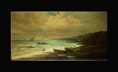 View of Acantilado, 19th century Catalan school, signed Martí Alsina. Oil on canvas 